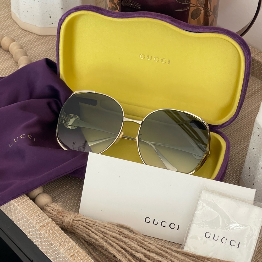 GUCCI Oversized Oval GG Gold Red Green Sunglasses - Picture 4 of 15